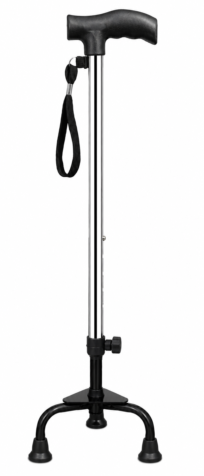 Height Adjustable Tripod Walking Stick with Ergonomic Handle & Wrist Strap – Black Silver
